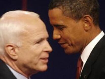 Los dos candidatos a la Casa Blanca. McCain y Obama, durante su primer debate en televisión