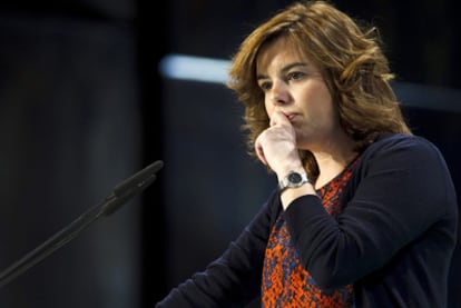 La vicepresidenta del Gobierno, Soraya Sáenz de Santamaría, este domingo en la convención regional del PP de Andalucía celebrada en Málaga.