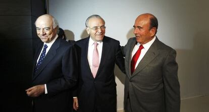 Gonz&aacute;lez (BBVA), Fain&eacute; (CaixaBank) y Bot&iacute;n (Santander), en 2011.