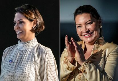 Michelle Bolsonaro y Rosângela da Silva durante actos públicos en Brasil