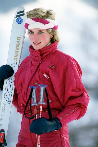 Practicando esquí en unas vacaciones en Klosters, Suiza, en 1986.