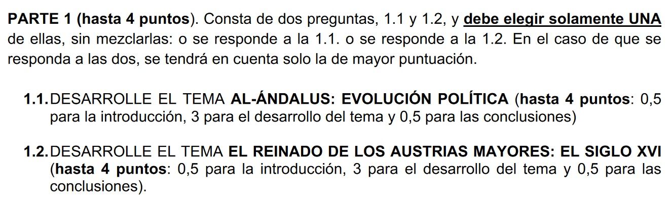 Pregunta de un examen de Selectividad de 2024 en Murcia.