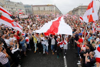 Manifestación por la democracia y contra Alksandr Lukashenko, el pasado 23 de agosto en Minsk. 