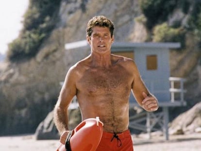 David Hasselhoff, feliz y musculado en la serie 'Los vigilantes de la playa'.