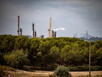 La fábrica de Iqoxe, en la Canonja (Tarragona), con Port Aventura al fondo.