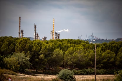 La fábrica de Iqoxe, en la Canonja (Tarragona), con Port Aventura al fondo.