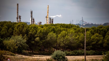 La fábrica de Iqoxe, en la Canonja (Tarragona), con Port Aventura al fondo.