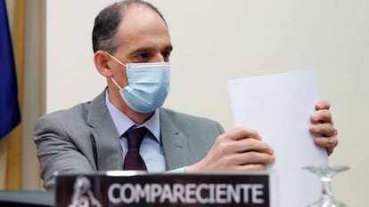 Manuel Morocho, inspector jefe de la policía, durante su comparecencia en el Congreso, el 25 de marzo.