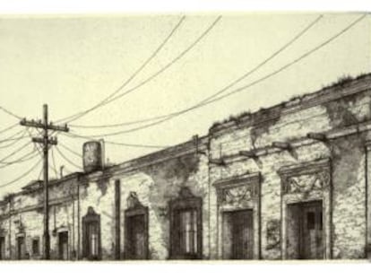 Grabado de Pepe Hérnandez de la casa de Juan Rulfo, en Guadalajara (México).