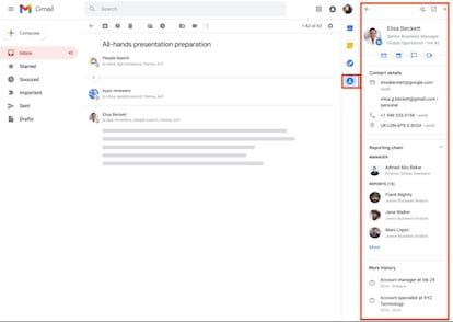 Nueva pestaña de contactos dentro de Gmail.