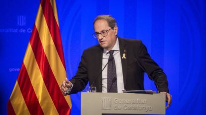 Comparecencia de Quim Torra, presidente de la Generalitat de Cataluña, para hacer el balance del primer año de Gobierno.