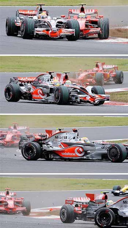 Felipe Massa colisiona con Lewis Hamilton en un intento de defender su plaza. La maniobra cuesta un <i>drive through</i> al brasileño, y el británico protesta en las declaraciones posteriores a la carrera