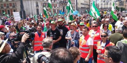 Un momento de la concentración para pedir la liberación de Andrés Bódalo, este domingo en Madrid.