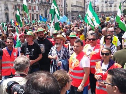 Un momento de la concentración para pedir la liberación de Andrés Bódalo, este domingo en Madrid.