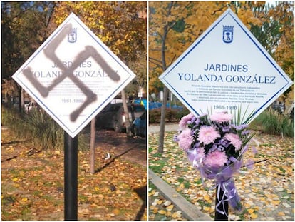 La placa en memoria Yolanda González Martín, militante del PST y estudiante asesinada en 1980 por un grupo de ultraderecha liderado por Emilio Hellín Moro.
