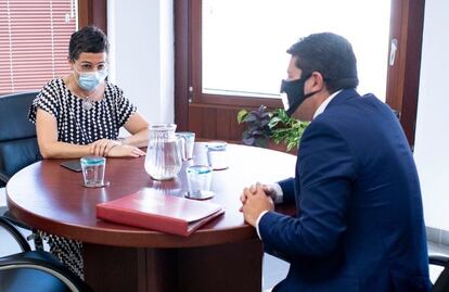 La ministra de Exteriores, Arancha González Laya, reunida con el ministro principal de Gibraltar, Fabian Picardo.