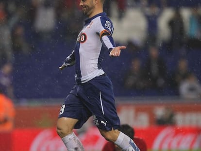 Sergio Garc&iacute;a celebra el gol contra el Levante. 