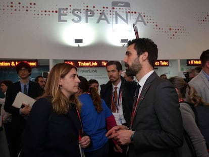 El presidente del Parlament, Roger Torrent, y la coordinadora general del PDeCAT, Marta Pascal.