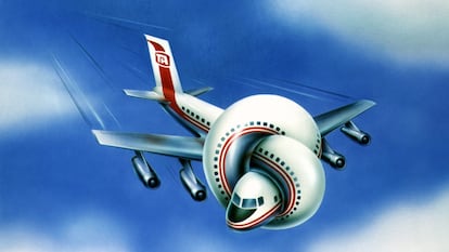 Un avión enroscado sirvió como cebo visual para el famoso póster de 'Aterriza como puedas'.