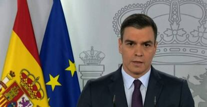 Captura de la señal institucional de Moncloa del presidente del gobierno, Pedro Sánchez