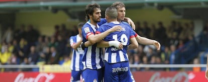 El Depor celebra el 0-1 frente al Villarreal.