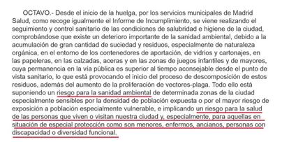 Punto octavo del decreto aprobado el día 15 por Medio Ambiente en el que se declara el "riesgo para la sanidad ambiental".