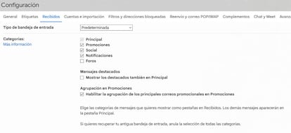 Apartado de recibidos en Gmail