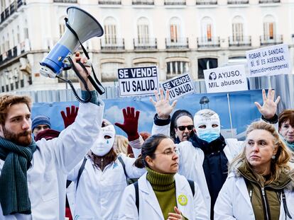 Protestas de médicos en Madrid, frente a la Consejería de Sanidad, el 18 de enero de 2023.