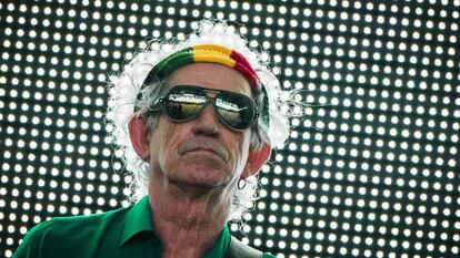 Keith Richard em um show dos Rolling Stones em Berlim, em 2014.