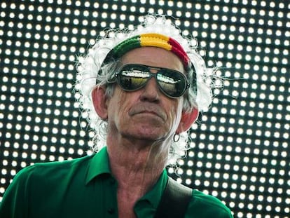 Keith Richard em um show dos Rolling Stones em Berlim, em 2014.