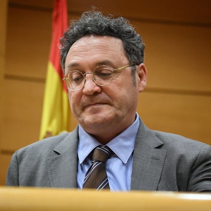 MADRID, SPAIN - FEBRUARY 18: The Attorney General of the State, Alvaro Garcia Ortiz, during his appearance before the Justice Commission, in the Senate, on 18 February, 2025 in Madrid, Spain. Garcia Ortiz appears to present the Annual Report of the Prosecutor General's Office for 2023. It is the first time he goes to the Cortes Generales since the Supreme Court (TS) charged him for an alleged crime of disclosure of secrets against the boyfriend of the president of the Community of Madrid. (Photo By Fernando Sanchez/Europa Press via Getty Images)