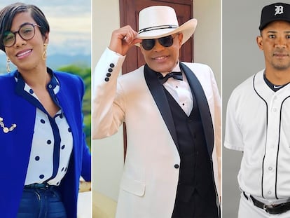 Nelsy Cruz, gobernadora de Montecristi; Rubby Pérez, cantante de merengue; y Octavio Dotel, expelotero de Grandes Ligas.