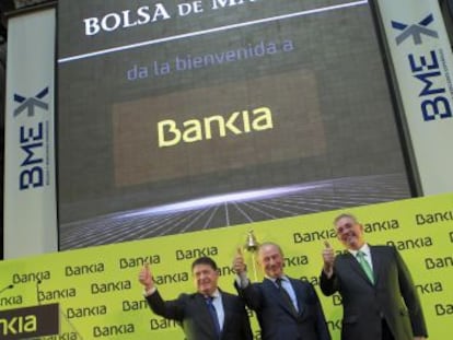 Luis Olivas, Rodrigo Rato y Francisco Verdú el día de la salida a Bolsa de Bankia.