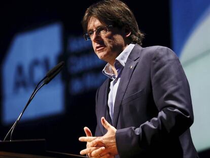 Carles Puigdemont, dissabte a Cornellà.