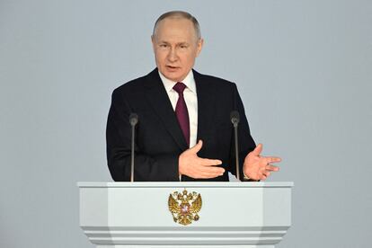 Putin, durante su intervención este martes en Moscú.  