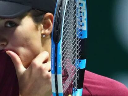 Muguruza, durante una sesi&oacute;n de entrenamiento en Singapur.