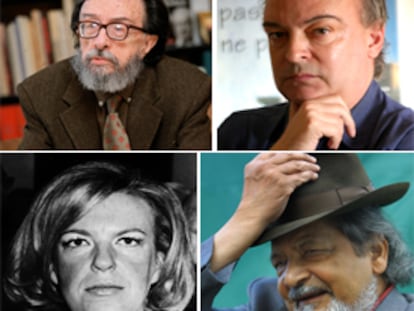 Los escritores españoles Juan Eduardo Zúñiga (izquierda) y Enrique Vila-Matas. (arriba) La escritora austriaca Ingeborg Bachmann (izquierda) y el autor británico y premio Nobel 2001 V. S. Naipaul.