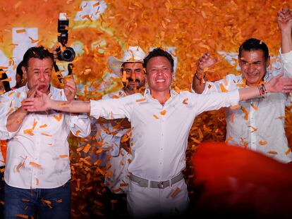 Pablo Lemus celebra su triunfo electoral de este domingo, en Guadalajara (Estado de Jalisco).