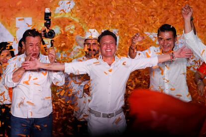 Pablo Lemus celebra su triunfo electoral de este domingo, en Guadalajara (Estado de Jalisco).