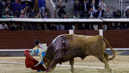 Isaac Fonseca, en un muletazo de rodillas ante el sexto de la tarde.