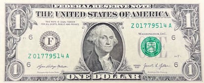 Billete de un dólar con la firma de la secretaria del Tesoro, Janet Yellen, y de la tesorera de Estados Unidos, Marilynn Malerba.
