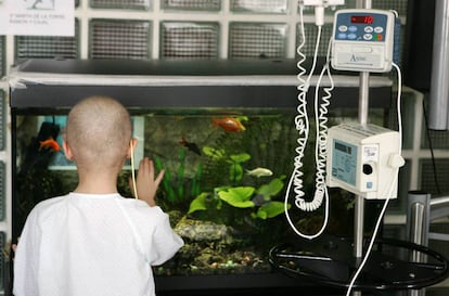 Una niña ingresada en la planta de oncología del Hospital de La Paz de Madrid.