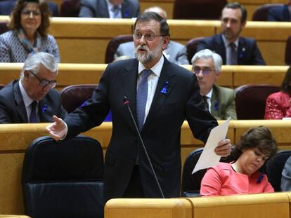 El presidente del Gobierno, Mariano Rajoy, en la sesión de control en el Senado. 
