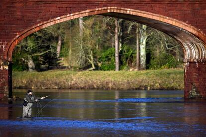 Los pescadores asisten a la jornada de apertura de la temporada de pesca de salmón en el río Tay, bajo el puente de Kincalven, en Meikleour (Escocia).