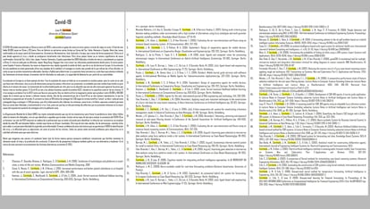 Excerpts from a four-paragraph paper on Covid-19 with 100 self-citations (highlighted), uploaded by Juan Manuel Corchado to the University of Salamanca's scientific repository.
