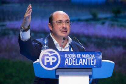 El presidente de Murcia, Pedro Antonio S&aacute;nchez, durante su intervenci&oacute;n en el 16&ordm; Congreso del partido en Murcia.