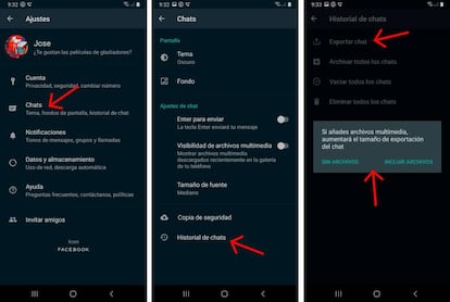 Cómo exportar un chat de WhatsApp en Android.