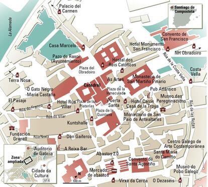 Mapa de Santiago de Compostela.