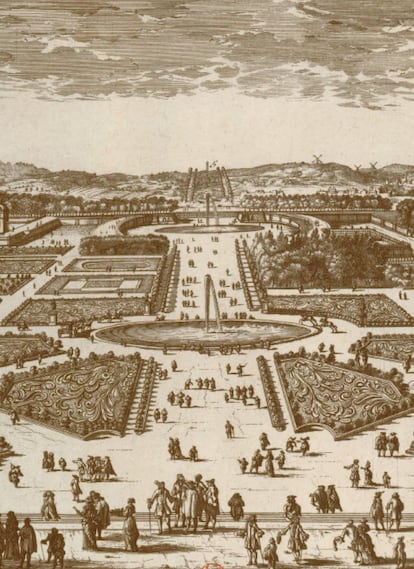 Los jardines de las Tullerías y los Campos Elíseos, planeados en 1667 por el urbanista y paisajista André Le Nôtre, en un grabado de 1697 cedido por el estudio de arquitectura PCA Stream.