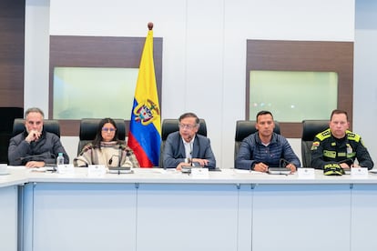Gustavo Petro durante una alocución sobre el atentado contra Miguel Uribe Turbay este sábado, en Bogotá..